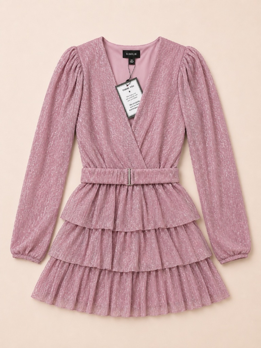 B. Darlin Pink Shimmer Ruffle Mini Dress – Size 3/4 – NWT
